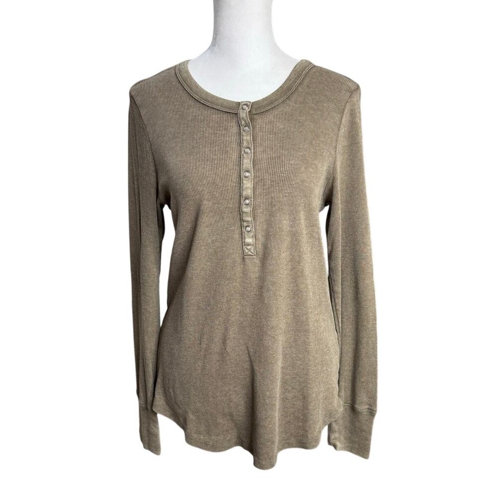 Aerie Brown Ribbed Henley Long Sleeve Layering Top Size Medium - Picture 2 of 9